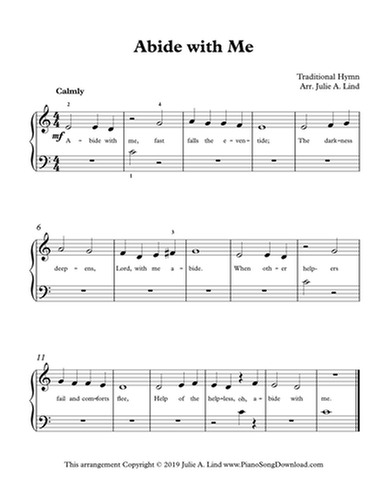 Abide with Me - easy Hymn sheet music with lyrics